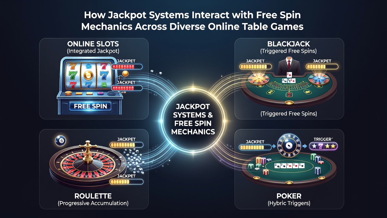 Diagram showing jackpot progression linked to bonus round triggers in online table game interfaces